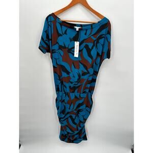 VERONICA M NWT Short Sleeve Wide Neck Sylvie Shirred Stretch Bodycon Dress // M